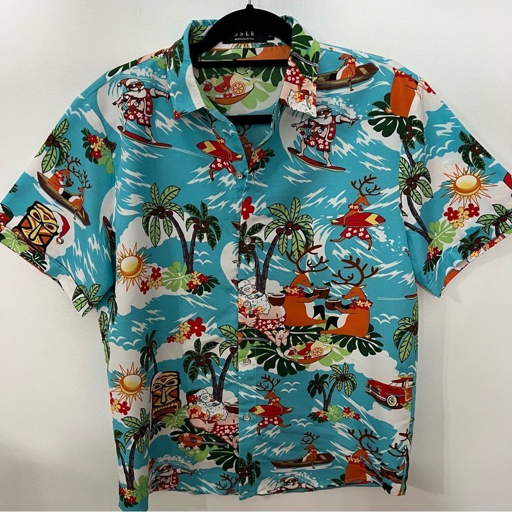 SSLR Surfs Up Santa Ugly Christmas Hawaiian Shirt‎ -- M - Picture 6 of 13